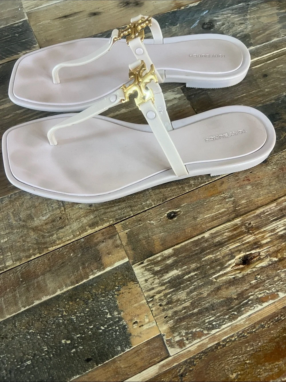 Tory Burch Pale Pink Thong Sandals with Gold Logo